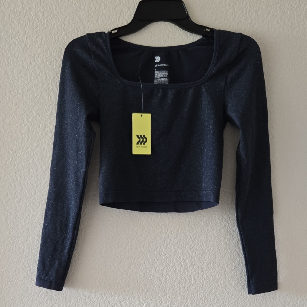 All in Motion Shimmer Navy Long Sleeve Crop Top